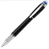 2021 Blue Crystal Top Ballpoint Pen Black Resin Circle Cove Office en school beroemde pennen met serie nummer