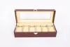 Fast ship 6 Grid Brown Watch Box Watches Display Storage Boxes Bracelet Slots Case holder Jewelry Container gift High Carbon Fiber