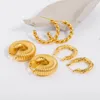 Hoop & Huggie Luxury Retro Wide Face Croissant Earrings For Women Stylish 18K Gold Plated Stainless Steel Hollow Snail EarringsHoop