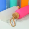 Bottiglie d'acqua in vetro smerigliato a sublimazione da 750 ml con coperchio in bambù Bicchieri colorati da 24 once Bottiglia per sport all'aria aperta per studenti 6 colori