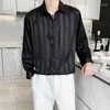 Camicie casual da uomo stile coreano design a righe verticali bottoni camicia a maniche lunghe Harajuku per uomo nero bianco Eldd22