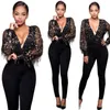 High Fashion Shinny Romper Mujeres Jumpsuit V Cuello Negro Flyny Overly for Lechin Playsuit S9652