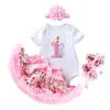 Nieuwe Rose Rok Set 4 stuks Nieuwe Geboren Baby Meisjes Romper Baby Outfits Meisjes Prinses Peuter Kinderkleding Een jaar oud verjaardagspak