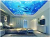 Anpassad 3D Silk Photo Mural Wallpaper Vacker Ocean World Dolphin Zenith Tak Sky Blommor Väggmålning för vardagsrum sovrum inomhusdekor