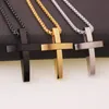 Pendant Necklaces 40mm 26mm Fashion Stainless Steel Silver Color/Black/Gold Cute Cross Men Women Necklace Box Chain 24" Birthday GiftPe