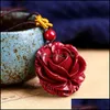 Produits de style chinois Pendentif rose en pierre de cinabre naturelle, violet, or, fleur de sable, chaîne de pull riche, bonne chance est le premier à protéger