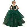 2122 Leuke Bloem Meisje Jurken Voor Wedding Off Shoulder Green Lace Floral Applicaties Tiered Rokken Meisjes Pageant Jurk Kids Verjaardag Partyjurken