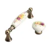 96mm Peony Porcelain Pull Handle Rural Ceramic Drawer skåp Knobs Bronze Dresser Retro modemöbler Handtag Knob9629402