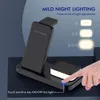 4 em 1 Qi Fast Wireless Charger Stand com Night Lamp para iPhone 13 12 11 X 8 Apple Watch 7 Airpods Pro LED Light Dock Station Dockable Charging Samsung S21 S20