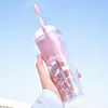 사쿠라 컵 BPA 뚜껑과 밀짚 여름이있는 프리 플라스틱 S 마시기 우유 커피를위한 재사용 가능한 텀블러 220509