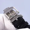 Mistrz Ultra Cienki Q1368430 Księżyc Faza Automatyczny Zegarek Mężczyzna Stalowa Obudowa Czarna Dial Silver Stick Markery Skórzany Pasek TimeZonewatch Y10B2