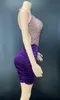 ステージウェアキラキラした紫色のクリスタルヌードメッシュ透明ショートベルベットドレス女性パーティープロムバースデーウェディングショーウェアステージ