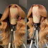 Unprocessed human hair loose wave glueless lace front wigs honey blonde for black women