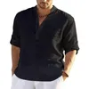 Camisas casuais de moda de algodão camiseta de algodão camiseta dos homens Spring outono de manga longa Tops T tops masculino V Button Hipster Streetwear BLOUS