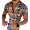Summer Trendy Hawaiian Tribal Impresso de manga curta Camisa para homens para homens casuais saídas de férias folgadas homens masculinos