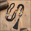 Pendant Necklaces Pendants Jewelry Oaiite 7 Chakra Natural Stone Hand Knotted Necklace Black Onyx Beads Mala Yoga Spiritual With Tree Of L