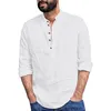 Men's Casual Shirts Soft Cotton Linen Man Blouse Summer V Neck Long Sleeve Men Tee Shirt Cardigan Loose Men's Camisas De HombreMen's