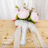 Pink Artificial Bridal Bouquet Bride Wedding Flowers Ribbon Bow Handle Romantic Buque de Noiva W5154