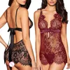 Plus Tamanho XL Roupas Exóticas Mulheres Sexy Lingerie Bordas Vestido Roupa Black Red Babydoll Nightwear G-String Nightwear Conjuntos exóticos L220727