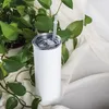 Estoque dos EUA 20 onças de sublimação reta Tumblers em branco Branco de aço inoxidável aço A vácuo isolado Slim DIY DIY 20 oz Copo de canecas de café SXMY24