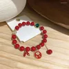 Fashion Crystal Bead Red Beads Alloy Zodiac Ox Cow Adjustable Bracelet For Women Girls Birthday Gifts Chain Bangles Jewelry Link