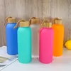 750ml Sublimasyon Buzlu Cam Tumbler Çok Renkli Bambu Kapaklı Açık Su Şişesi Açık Diy Bira Kupası Isı Baskı Kahve Kupaları B6