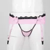 Women's Panties Gay Men Hollow Out Lace Skirted G-String Thongs Sexy Elastic Waist Crotchless Briefs T-Back Garter Belts Sissy UnderwearWome