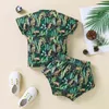 Enfant d'été pour enfants bébé garçon tenues vertes à deux pièces à manches courtes courts shorts de cordon bébé boy boy léopard feuilles de feuilles 0-3y J220711