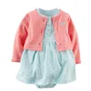 Girl's Dresses Baby Girl Bodysuit Dress Cute Soft Cotton Long Sleeve Coat Cardigan Short SLeeves 2 Pieces Infant Toddler Clothes SetGirl's