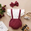 3st född sommar baby flickor kläder set småbarn knapp romper född spädbarn söt outfit ruffle short hylsa shorts pannband 220602