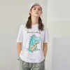 Toyouth Women Tees Summer Short Sleeve Round Neck Loose T-shirt Cartoon Dinosaur Print Letters Embroidery Leisure Tops 220514
