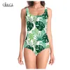 Est Fashion Green Leaves 3D Print Girls Onepiece Summer Maillot de bain Maillot de bain Beachwear Sans manches Slim Sexy Maillot de bain 220617