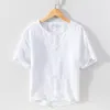 Men's Casual Shirts Linen Pullover Shirt For Men Summer Short Sleeve Tops Male Solid White Mandarin Collar Daily Clothing