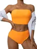 Women's Swimwear High Waisted Neon Bikini Woman Bandeau Bathing Suit Mayo Push Up Tube Top Sexy Two Piece Swimsuit For Women220A