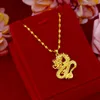 Dragón estampado mujeres hombres colgante cadena sólido 18k oro amarillo lleno clásico moda Vintage estilo joyería regalo