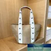 Borsa tote in paglia e tela stile vacanza con design di interesse speciale Borsa grande portatile da donna per tessitura casual di grande capacità estiva