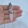 Flower Charm Natural Stone Hexagon Prism Pendant Necklace Amethyst Opal Quartz Crystal Healing Necklaces Fashion Jewelry for Women Men Gift