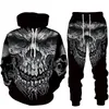 Tute da uomo Cool 3D Skull Print Felpe con cappuccio da uomo Felpe Tute Moda Tuta Autunno e inverno Zipper Felpa con cappuccio Pantaloni Due pezzi S