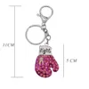 Breast Cancer Awareness Keychain Enamel Crystal Pink Ribbon Keychain Rhinestone Boxing Gloves Shape Pendant Charm Keyring For Women