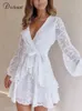 DICLOUD Retro Chiffon Summer Dresses For Women Elegant Long Sleeves Vneck Belted Waist Sundress Sexy Style Wedding Vestido 220811