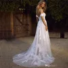 2022 Classic Lace Wedding Dresses Off the Shoulder Appliqued Court Train Garden A Line Bridal Gowns Robe De Mariage BM1510