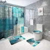 Tapis de bain Tapis de salle de bain abstrait bleu simple, ensemble de tapis absorbant, rideau de douche avec crochets, tapis antidérapant