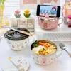 Dinnerware Sets Stainless Steel Lunch Box Set Pot Belly Cute Instant Noodle Bowl With Lid Handle Japanese Kawaii Bento BoxDinnerware