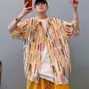 Bloups feminina camisas inseguras de arte listrada de arte listrada de arte de verão masculino masculino casual solto grande 2xl havaiano vintage