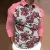 Herrpolos herr mode casual sport digital tryck lapel raglan dragkedja långärmad topp strumpor storlek 13-15 skjortor tallmen's