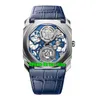 9 Styles High Quality Watches 103188 Octo Finisimmo Tourbillon Automatic Mechanical Mens Watch Blue Skeleton Dial Leather Strap Gents Wristwatches
