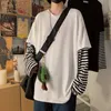 Män långärmad tshirts Fake Two Pieces Leisure Chic Strip Patchwork Ulzzang Spring Korean Style BF Loose Tshirts Teens Retro 220813