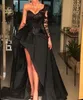 High Low Appliqued Prom Dresses One Shoulder Neck Long Sleeves Evening Gowns A Line Sweep Train Taffeta Formal Dress