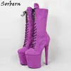 Sorbern 8 pouces mi-mollet bottes femmes talons décapants bottes de mollet large Pole Dance Vagan Faux daim bottes d'automne femmes chaussures à plate-forme