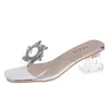 Sandales transparentes talons hauts bout carré cristal Bling femmes mariage clair plage femmes sandales sandales